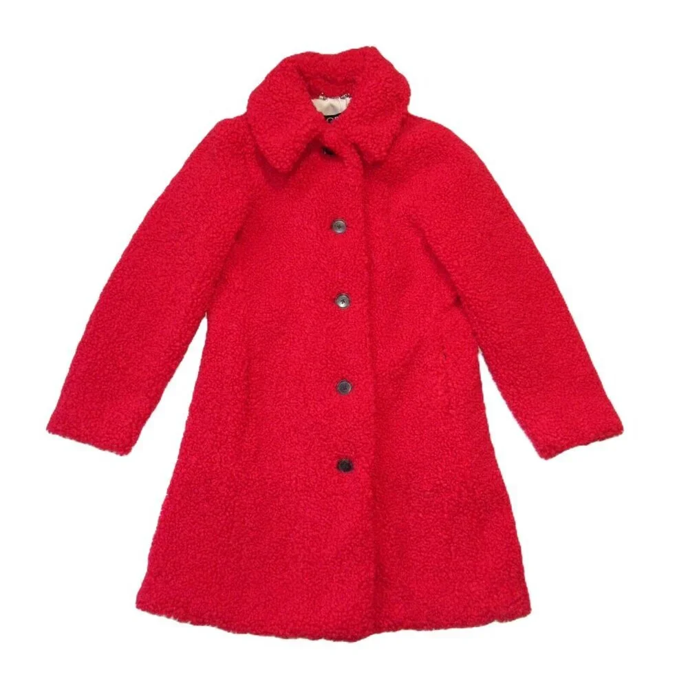 NWT J.Crew Petite Teddy Sherpa Lady Coat in Holiday Red Cozy Furry Jacket PS SP